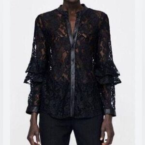 ZARA LACE BUTTON DOWN TOP   NWOT